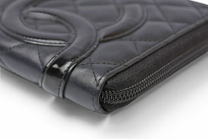シャネル 財布/マルチウォレット CHANEL 長財布 カンボン ファスナー式 ブラック/ブラック【中古】