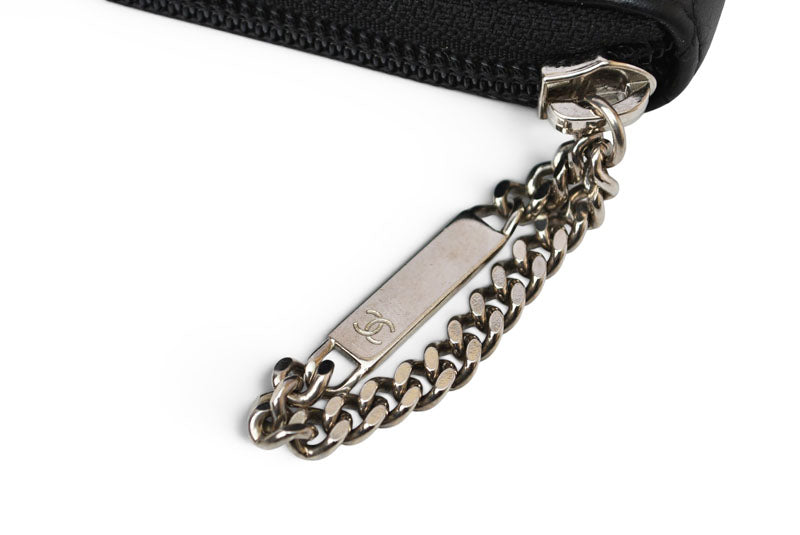 シャネル 財布/マルチウォレット CHANEL 長財布 カンボン ファスナー式 ブラック/ブラック【中古】