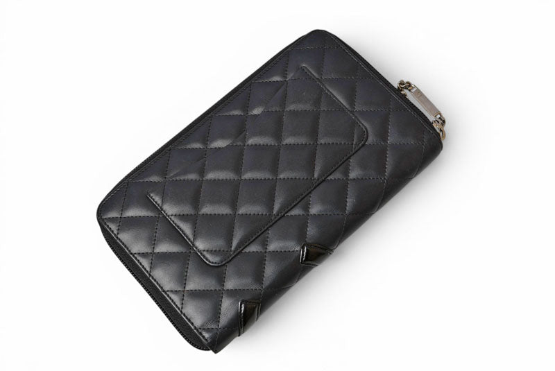 シャネル 財布/マルチウォレット CHANEL 長財布 カンボン ファスナー式 ブラック/ブラック【中古】