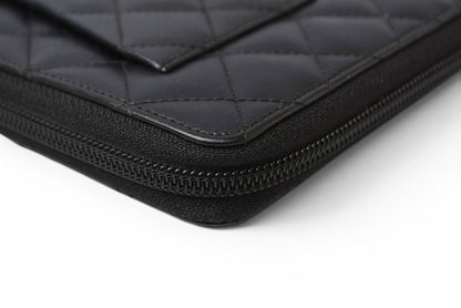 シャネル 財布/マルチウォレット CHANEL 長財布 カンボン ファスナー式 ブラック/ブラック【中古】