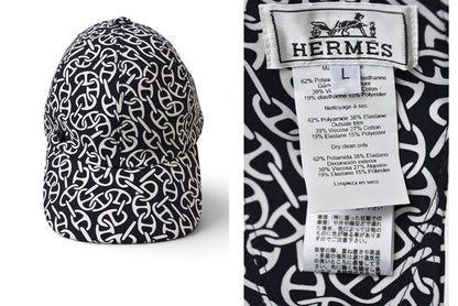 エルメス キャップ/帽子 HERMES イロナ・ナウサ シェーヌダンクル 模様 メンズ レディース ブラック Lサイズ【中古】