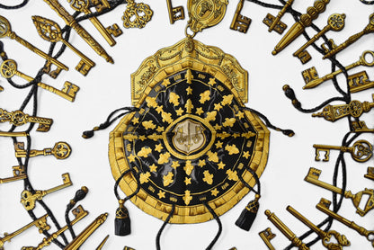エルメス 未使用 カレ90 スカーフ 鍵柄/LES CLES HERMES ヴィンテージ スカーフ ブラック/ホワイト レディース【中古】