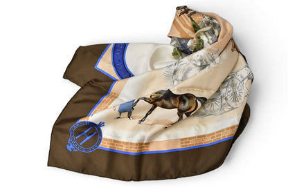 エルメス カレ90 スカーフ Les Haras Nationaux /国立種馬飼育場 ヴィンテージ 馬車 スカーフ ブラウン/ベージュ レディース【中古】