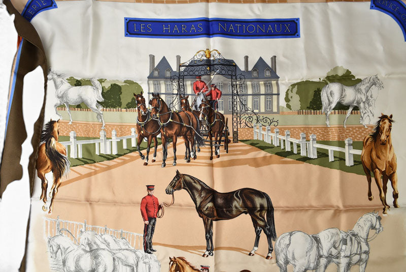 エルメス カレ90 スカーフ Les Haras Nationaux /国立種馬飼育場 ヴィンテージ 馬車 スカーフ ブラウン/ベージュ レディース【中古】