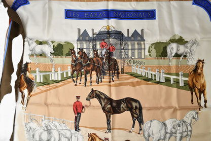 エルメス カレ90 スカーフ Les Haras Nationaux /国立種馬飼育場 ヴィンテージ 馬車 スカーフ ブラウン/ベージュ レディース【中古】