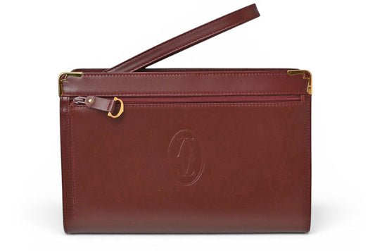 カルティエ クラッチバッグ マストライン Cartier ヴィンテージ メンズバッグ レザー ボルドー【中古】