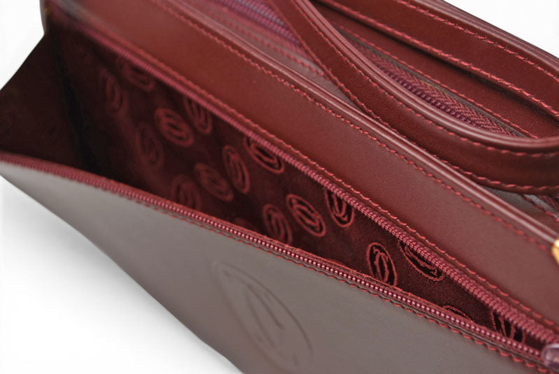 カルティエ クラッチバッグ マストライン Cartier ヴィンテージ メンズバッグ レザー ボルドー【中古】