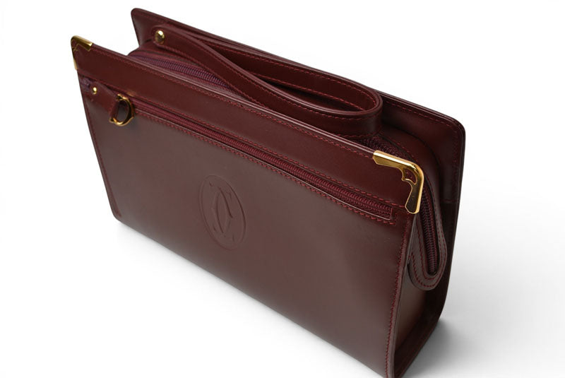 カルティエ クラッチバッグ マストライン Cartier ヴィンテージ メンズバッグ レザー ボルドー【中古】