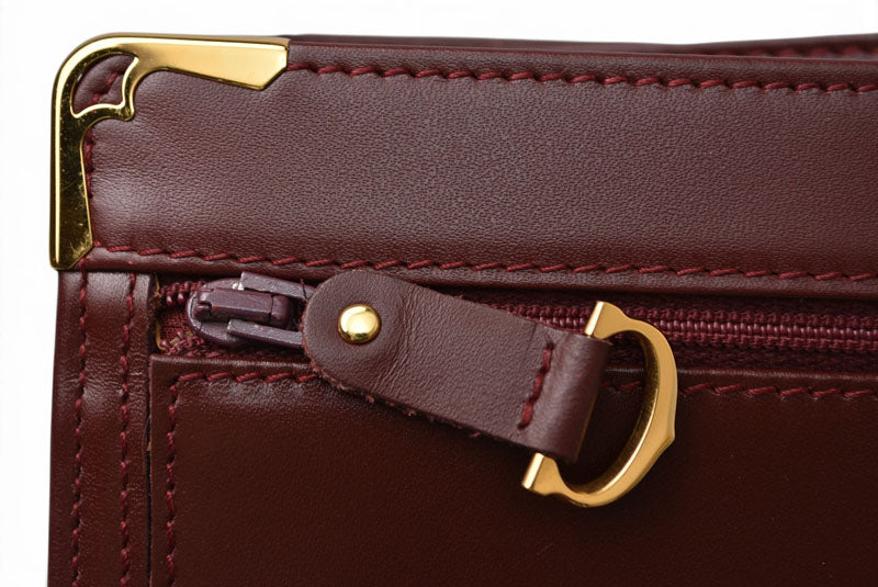 カルティエ クラッチバッグ マストライン Cartier ヴィンテージ メンズバッグ レザー ボルドー【中古】
