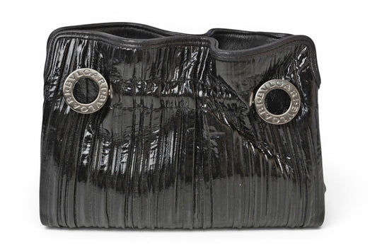 ブルガリ クラッチバッグ BVLGARI ツイスト パテントレザー エナメル ブラック シルバー金具 レディース【中古】