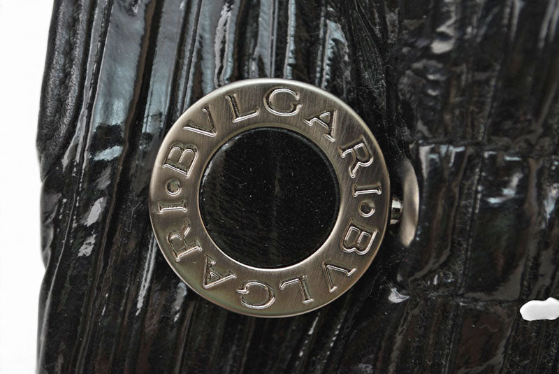 ブルガリ クラッチバッグ BVLGARI ツイスト パテントレザー エナメル ブラック シルバー金具 レディース【中古】