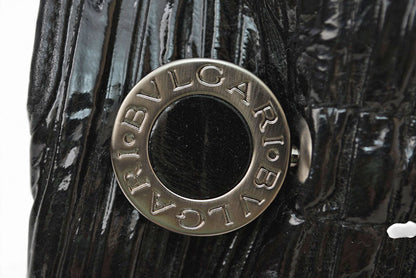 ブルガリ クラッチバッグ BVLGARI ツイスト パテントレザー エナメル ブラック シルバー金具 レディース【中古】