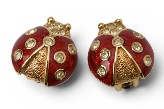 クリスチャンディオール イヤリング Christian Dior ヴィンテージ アクセサリー ラインストーン テントウムシ レッド/ゴールド【中古】