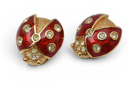 クリスチャンディオール イヤリング Christian Dior ヴィンテージ アクセサリー ラインストーン テントウムシ レッド/ゴールド【中古】