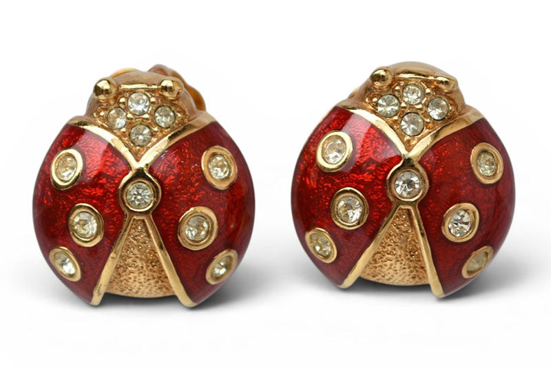 クリスチャンディオール イヤリング Christian Dior ヴィンテージ アクセサリー ラインストーン テントウムシ レッド/ゴールド【中古】