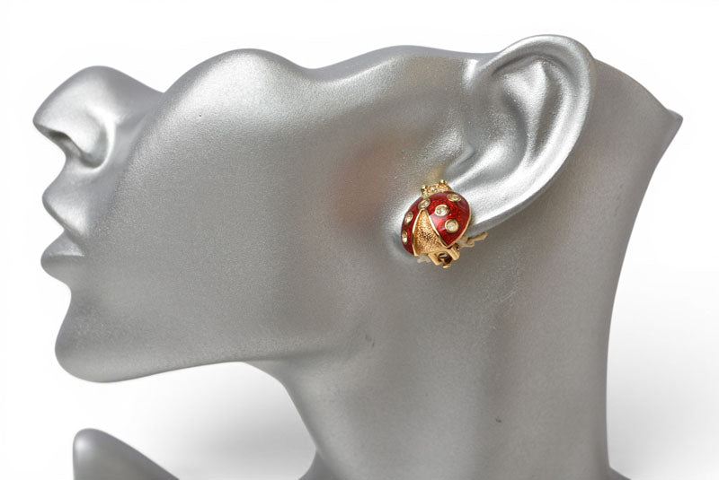 クリスチャンディオール イヤリング Christian Dior ヴィンテージ アクセサリー ラインストーン テントウムシ レッド/ゴールド【中古】