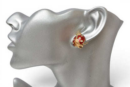 クリスチャンディオール イヤリング Christian Dior ヴィンテージ アクセサリー ラインストーン テントウムシ レッド/ゴールド【中古】