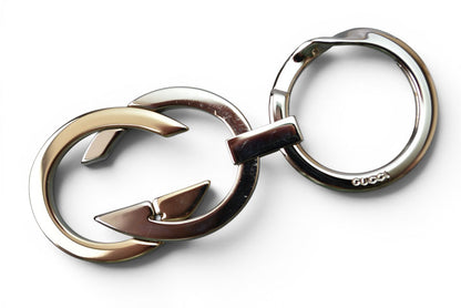 グッチ 美品 キーリング/キーホルダー GUCCI ヴィンテージ インターロッキング シルバー/ゴールド【中古】