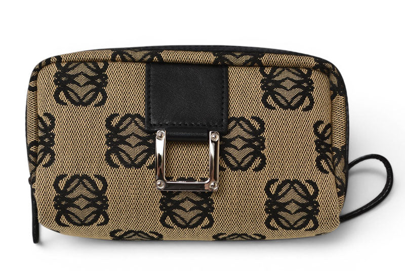ロエベ コスメポーチ/化粧ポーチ LOEWE ポーチ キャンバス アナグラム ベージュ/ブラック【中古】