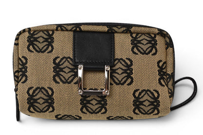 ロエベ コスメポーチ/化粧ポーチ LOEWE ポーチ キャンバス アナグラム ベージュ/ブラック【中古】