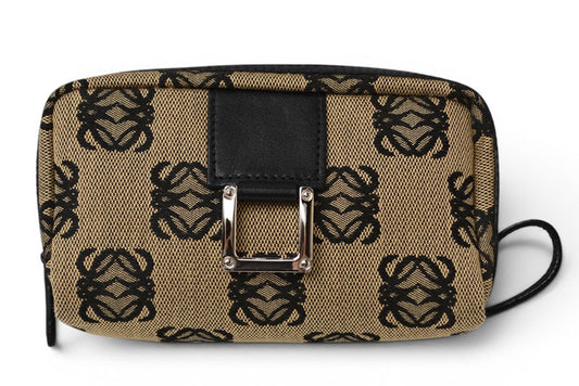 ロエベ コスメポーチ/化粧ポーチ LOEWE ポーチ キャンバス アナグラム ベージュ/ブラック【中古】