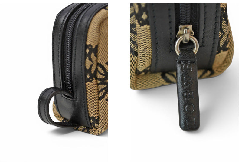 ロエベ コスメポーチ/化粧ポーチ LOEWE ポーチ キャンバス アナグラム ベージュ/ブラック【中古】