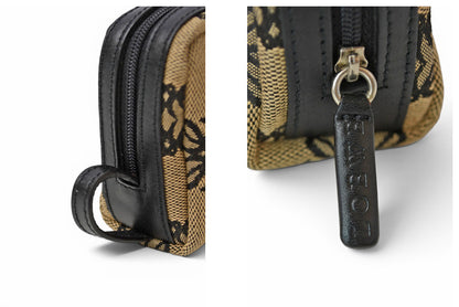 ロエベ コスメポーチ/化粧ポーチ LOEWE ポーチ キャンバス アナグラム ベージュ/ブラック【中古】
