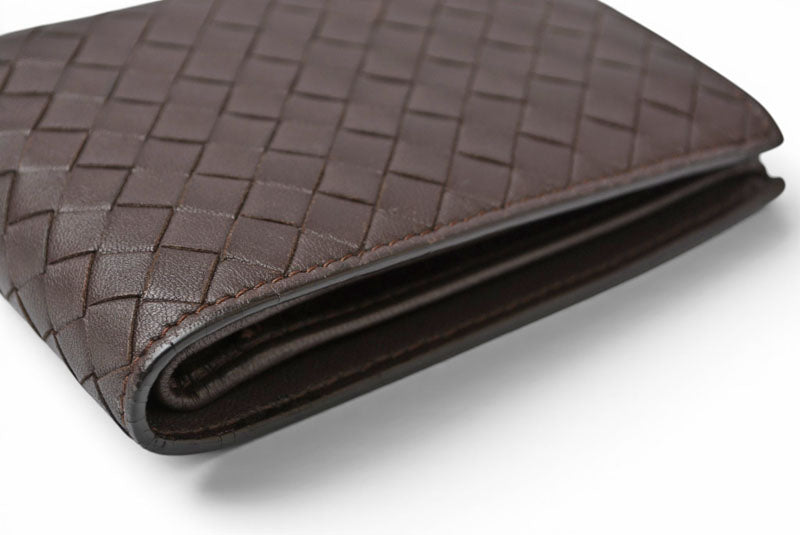 ボッテガヴェネタ 財布/二つ折り財布 BOTTEGA VENETA 折財布 イントレチャート ダークブラウン【中古】