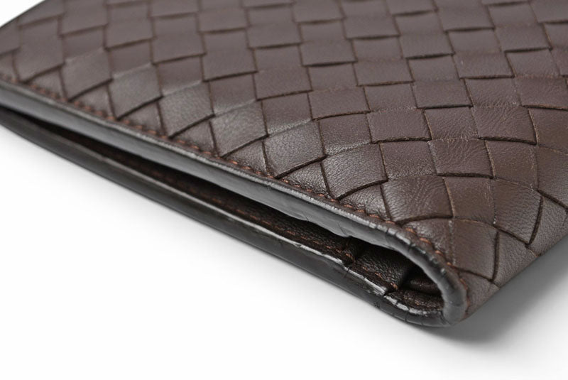ボッテガヴェネタ 財布/二つ折り財布 BOTTEGA VENETA 折財布 イントレチャート ダークブラウン【中古】