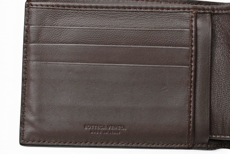 ボッテガヴェネタ 財布/二つ折り財布 BOTTEGA VENETA 折財布 イントレチャート ダークブラウン【中古】