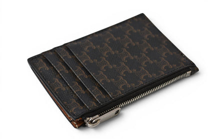 セリーヌ コインケース/カードホルダー CELINE ジップ付きカードホルダー/トリオンフキャンバス/ラムスキン ブラウン【中古】
