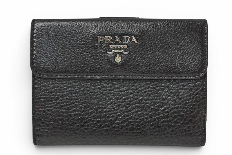 プラダ 財布/三つ折り PRADA 折財布 1M0523 アンティークメタル NERO/ブラック【中古】