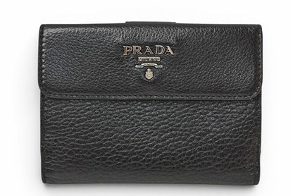 プラダ 財布/三つ折り PRADA 折財布 1M0523 アンティークメタル NERO/ブラック【中古】