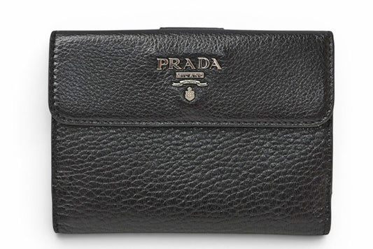 プラダ 財布/三つ折り PRADA 折財布 1M0523 アンティークメタル NERO/ブラック【中古】