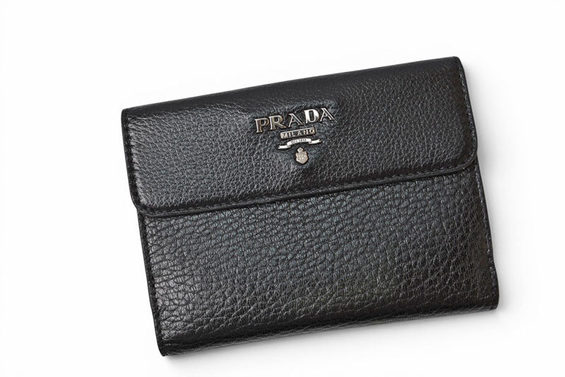 プラダ 財布/三つ折り PRADA 折財布 1M0523 アンティークメタル NERO/ブラック【中古】