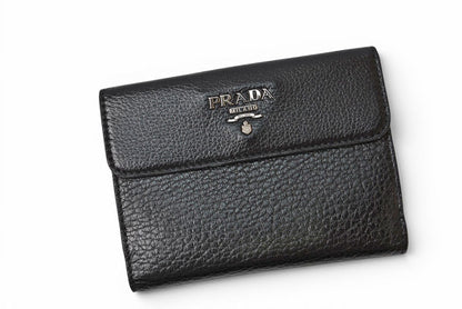 プラダ 財布/三つ折り PRADA 折財布 1M0523 アンティークメタル NERO/ブラック【中古】