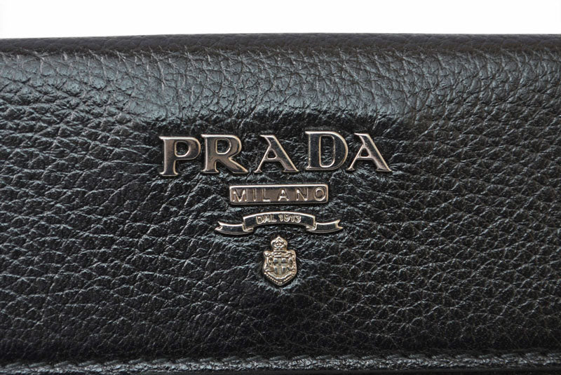 プラダ 財布/三つ折り PRADA 折財布 1M0523 アンティークメタル NERO/ブラック【中古】