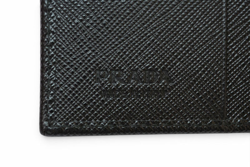 プラダ 未使用 財布/札入れ/カードケース 二つ折り アウトレット メンズ PRADA 折財布 SAFFIANO/レザー ブラック【中古】