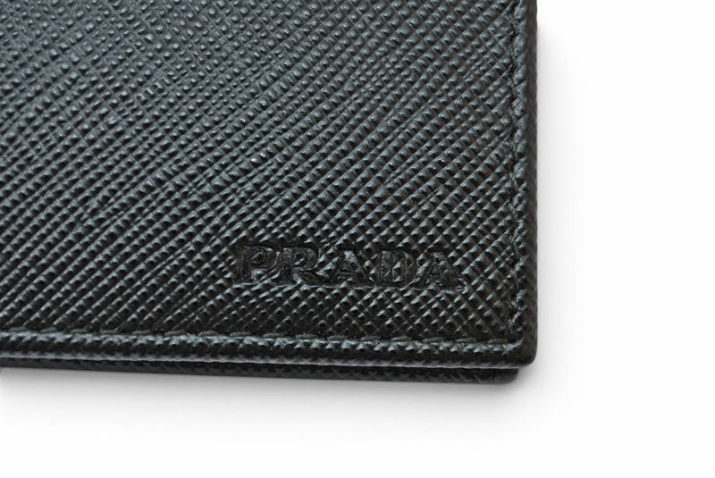 プラダ 未使用 財布/札入れ/カードケース 二つ折り アウトレット メンズ PRADA 折財布 SAFFIANO/レザー ブラック【中古】