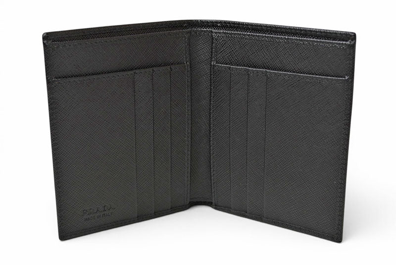 プラダ 未使用 財布/札入れ/カードケース 二つ折り アウトレット メンズ PRADA 折財布 SAFFIANO/レザー ブラック【中古】