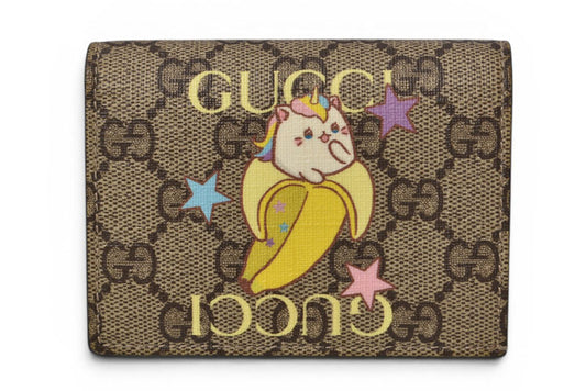 グッチ ミニ財布/二つ折り GUCCI 折財布 GGスプリーム ばなにゃプリント 701009 ベージュ【中古】