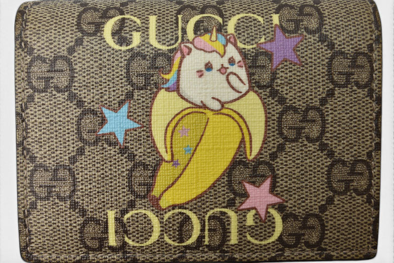 グッチ ミニ財布/二つ折り GUCCI 折財布 GGスプリーム ばなにゃプリント 701009 ベージュ【中古】