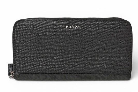 プラダ アウトレット 財布 メンズ PRADA 長財布/ラウンドファスナー SAFFIANO/サフィアノ ブラック 2ML317【中古】