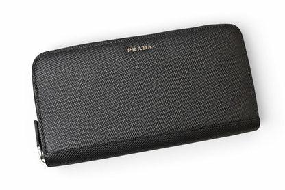 プラダ アウトレット 財布 メンズ PRADA 長財布/ラウンドファスナー SAFFIANO/サフィアノ ブラック 2ML317【中古】
