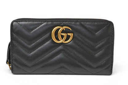 グッチ 財布 GUCCI 長財布/GGマーモント ラウンドファスナー 443123 レザー ブラック 【中古】