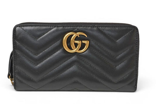 グッチ 財布 GUCCI 長財布/GGマーモント ラウンドファスナー 443123 レザー ブラック 【中古】