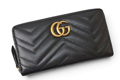 グッチ 財布 GUCCI 長財布/GGマーモント ラウンドファスナー 443123 レザー ブラック 【中古】