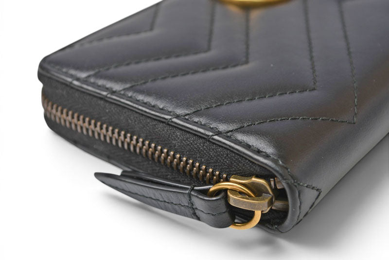 グッチ 財布 GUCCI 長財布/GGマーモント ラウンドファスナー 443123 レザー ブラック 【中古】