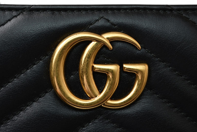グッチ 財布 GUCCI 長財布/GGマーモント ラウンドファスナー 443123 レザー ブラック 【中古】