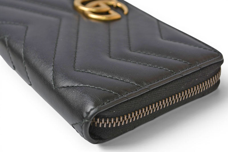 グッチ 財布 GUCCI 長財布/GGマーモント ラウンドファスナー 443123 レザー ブラック 【中古】